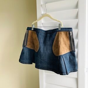 United Colors Of Benetton Denim Mini Skirt with Brown Suede Pockets